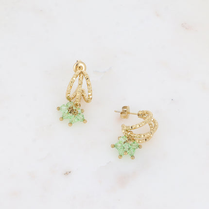 Creole earrings - 3 rings and dangling crystal tops