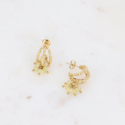 Creole earrings - 3 rings and dangling crystal tops