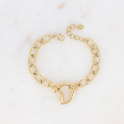 Bracelet Thècla - maille alternée, lisse et gravé, pendentif coeur ajouré