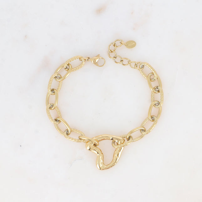 Bracelet Thècla - maille alternée, lisse et gravé, pendentif coeur ajouré