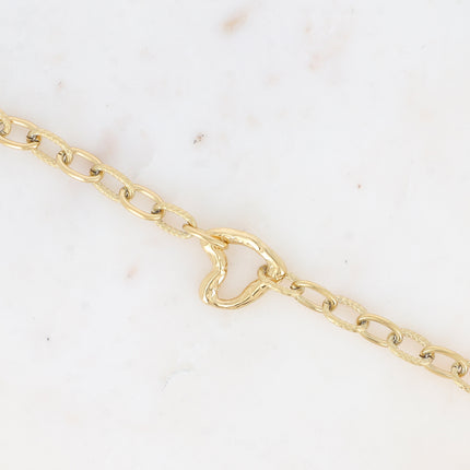 Bracelet Thècla - maille alternée, lisse et gravé, pendentif coeur ajouré
