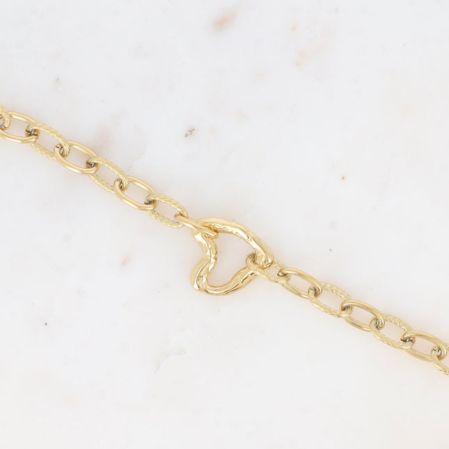 Bracelet Thècla - maille alternée, lisse et gravé, pendentif coeur ajouré