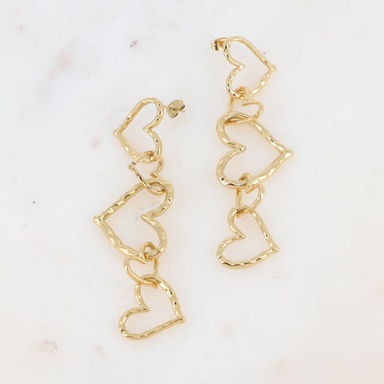 Boucles pendantes Devikia - 5 coeurs ajourés martelés