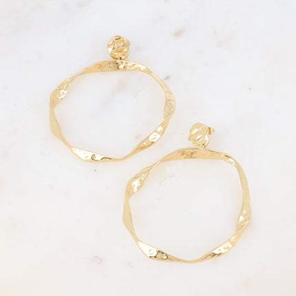 Boucles pendantes Lysiane - 2 pièces, rond martelé et grand anneau torsadé