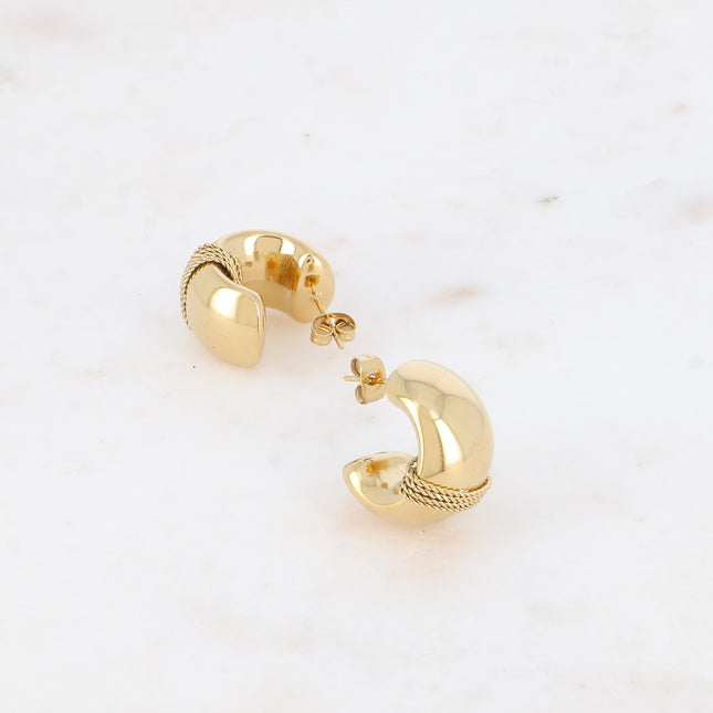 Hoop earrings - wide ring with 4 coiled chains 20x20mm