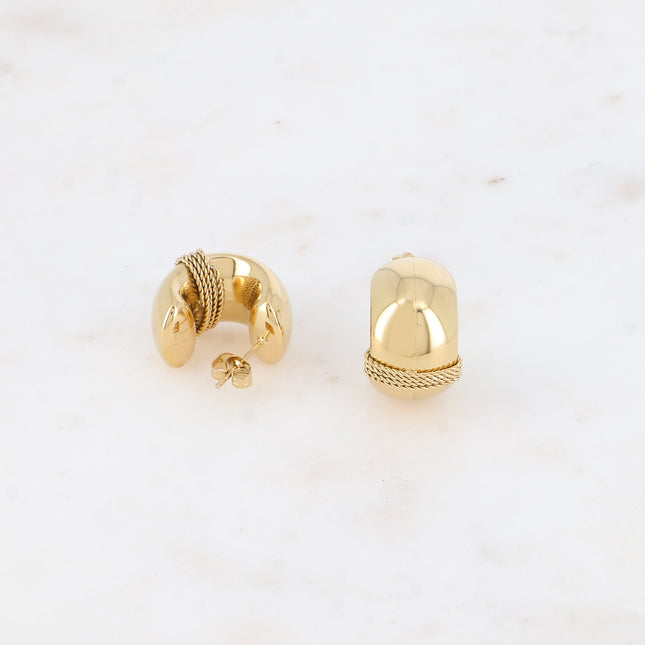 Hoop earrings - wide ring with 4 coiled chains 20x20mm