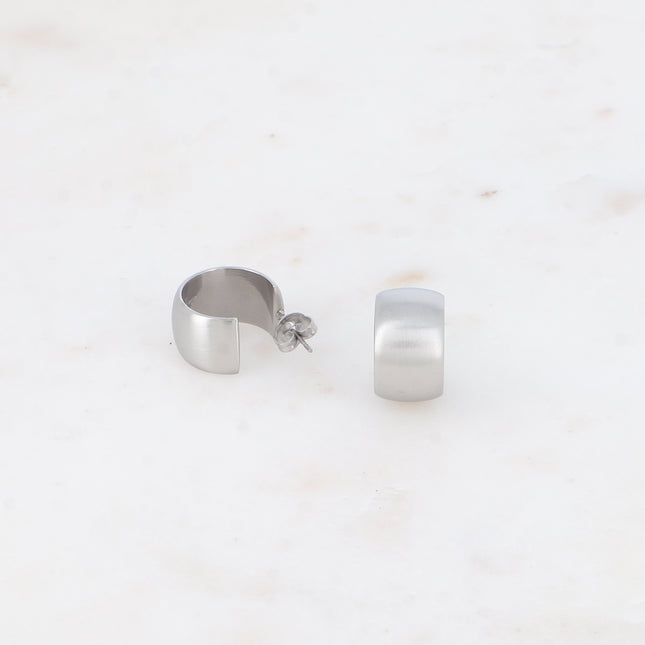 Hoop earrings - wide and flat ring, matte brushed finish, 17x17mm