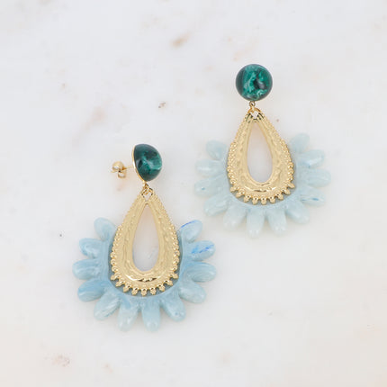 Garance drop earrings - acetate, milgrain teardrop and floral piece