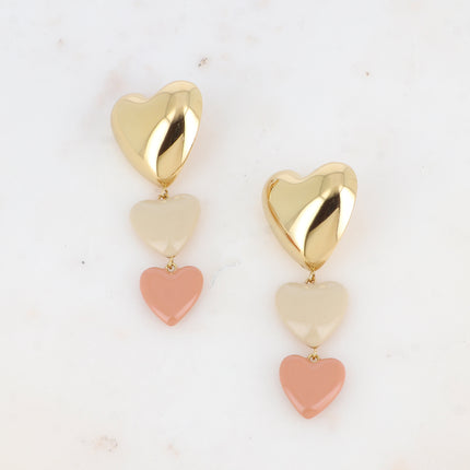 Valenciana drop earrings - 3 hearts and enamel