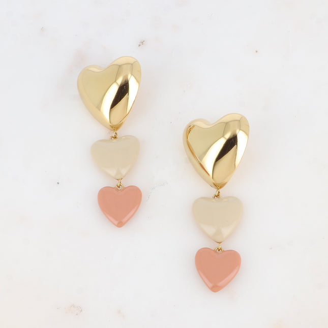 Valenciana drop earrings - 3 hearts and enamel