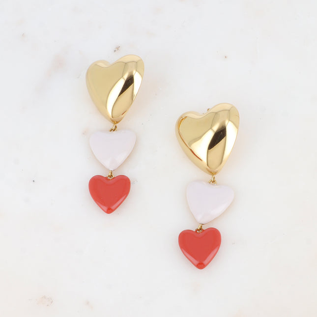 Valenciana drop earrings - 3 hearts and enamel