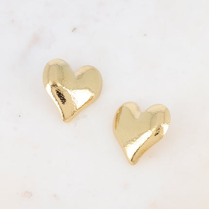Stud earrings - large hammered heart 37x37mm