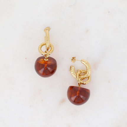 Boucles pendantes Perrine - anneaux martelés et acétate