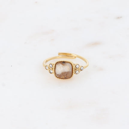Bague fine Maréa - pierre naturelle carrée et oxydes de zirconium