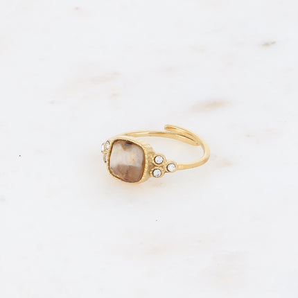 Bague fine Maréa - pierre naturelle carrée et oxydes de zirconium