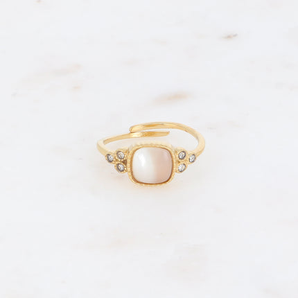 Bague fine Maréa - pierre naturelle carrée et oxydes de zirconium