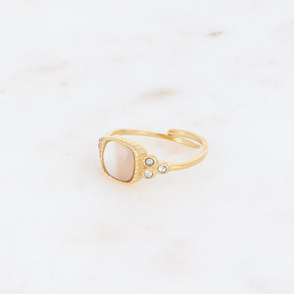 Bague fine Maréa - pierre naturelle carrée et oxydes de zirconium