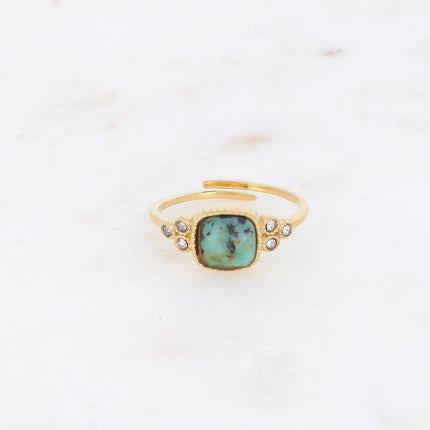 Bague fine Maréa - pierre naturelle carrée et oxydes de zirconium