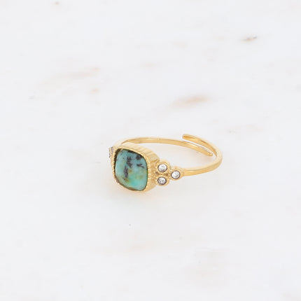 Bague fine Maréa - pierre naturelle carrée et oxydes de zirconium