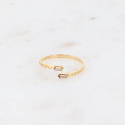Bague fine et ouverte - 2 cristaux rectangulaires