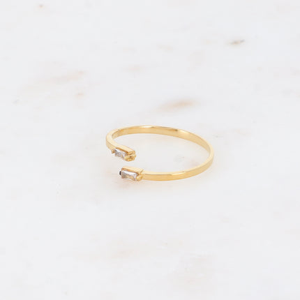 Bague fine et ouverte - 2 cristaux rectangulaires