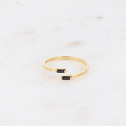 Bague fine et ouverte - 2 cristaux rectangulaires
