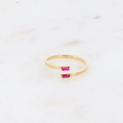 Bague fine et ouverte - 2 cristaux rectangulaires
