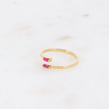 Bague fine et ouverte - 2 cristaux rectangulaires