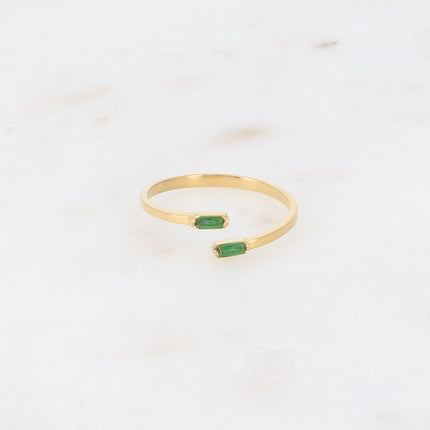 Bague fine et ouverte - 2 cristaux rectangulaires