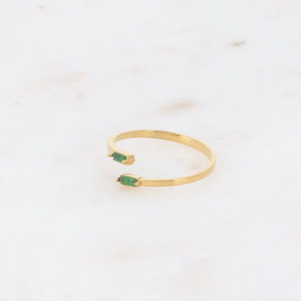 Bague fine et ouverte - 2 cristaux rectangulaires