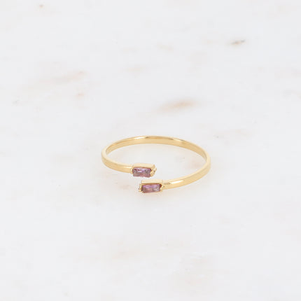 Bague fine et ouverte - 2 cristaux rectangulaires