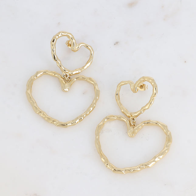 Boucles pendantes Athenia - double coeur ajouré et texturé