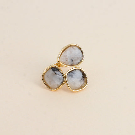 Bague ouverte Idrissa - 3 pierres naturelles, goutte et carrées 10mm