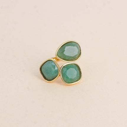 Bague ouverte Idrissa - 3 pierres naturelles, goutte et carrées 10mm