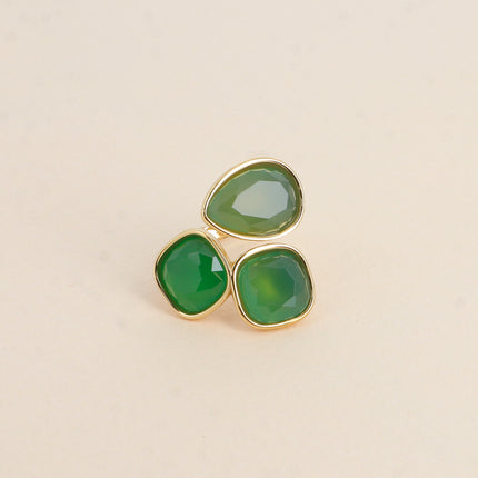 Bague ouverte Idrissa - 3 pierres naturelles, goutte et carrées 10mm