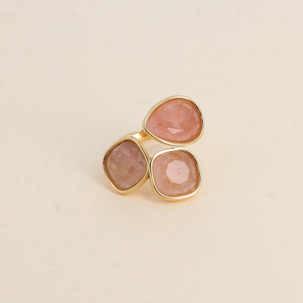 Bague ouverte Idrissa - 3 pierres naturelles, goutte et carrées 10mm