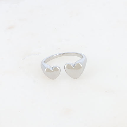 Bague ouverte - 2 coeurs lisses et miroirs