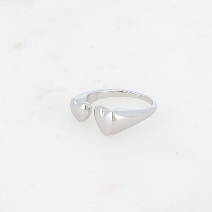 Bague ouverte - 2 coeurs lisses et miroirs
