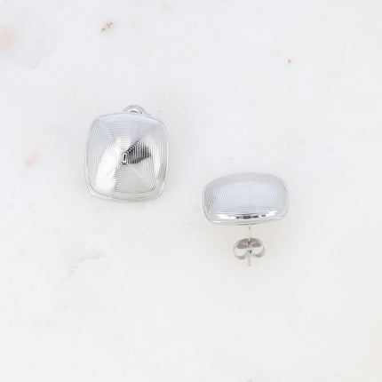 Chip earrings - domed square with graphic lines