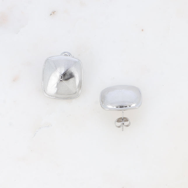 Chip earrings - domed square with graphic lines
