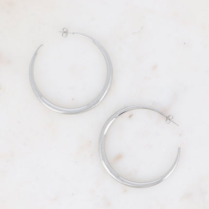 Creole earrings - brushed crescent moon 60mm