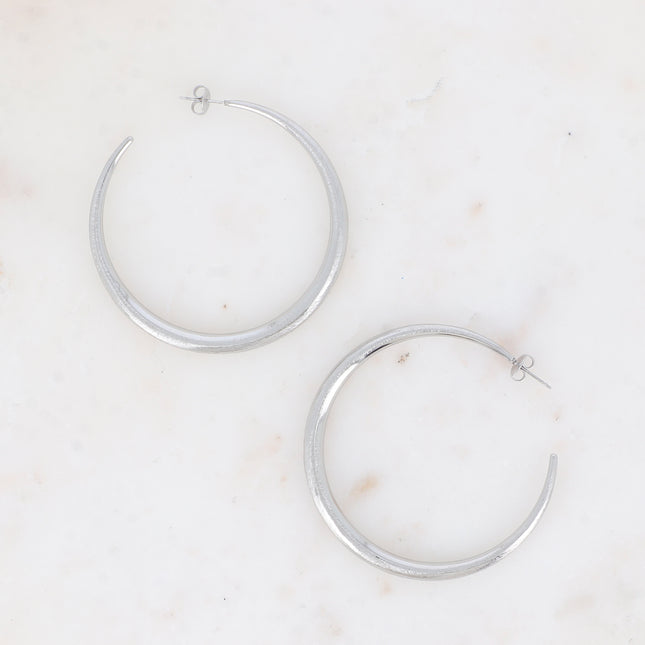 Creole earrings - brushed crescent moon 60mm