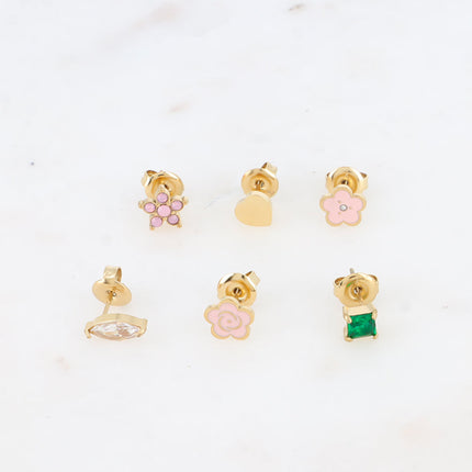 Set de 6 puces - fleurs, coeur, cristaux