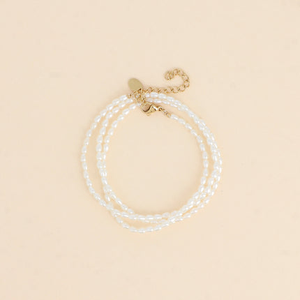 Bracelet 3 tours / Collier Hanae - perles de résine blanche ovales