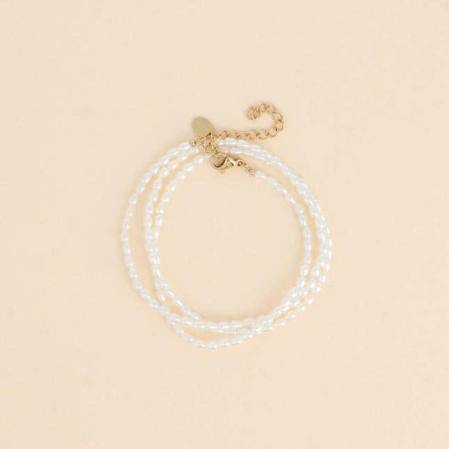 Three-strand bracelet / Hanae necklace - oval white resin beads