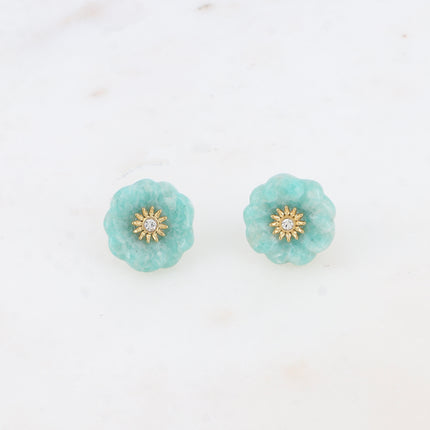 Stud earrings - natural stone flower with zirconium oxide