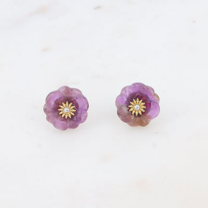Stud earrings - natural stone flower with zirconium oxide