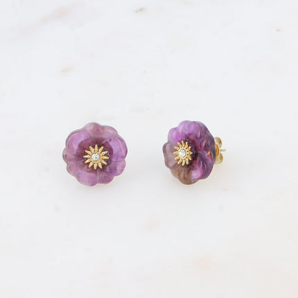 Stud earrings - natural stone flower with zirconium oxide