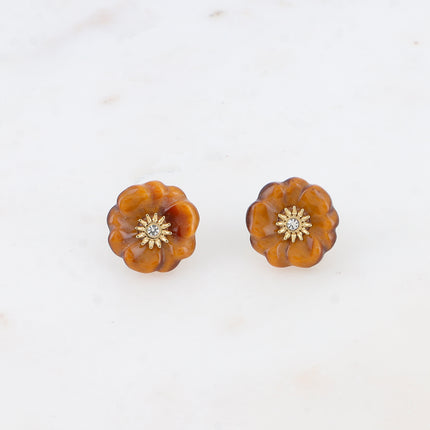 Stud earrings - natural stone flower with zirconium oxide