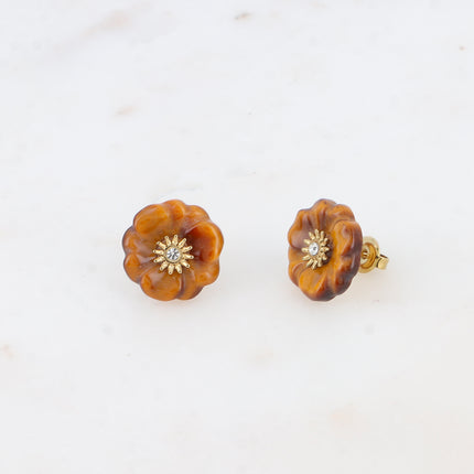 Stud earrings - natural stone flower with zirconium oxide